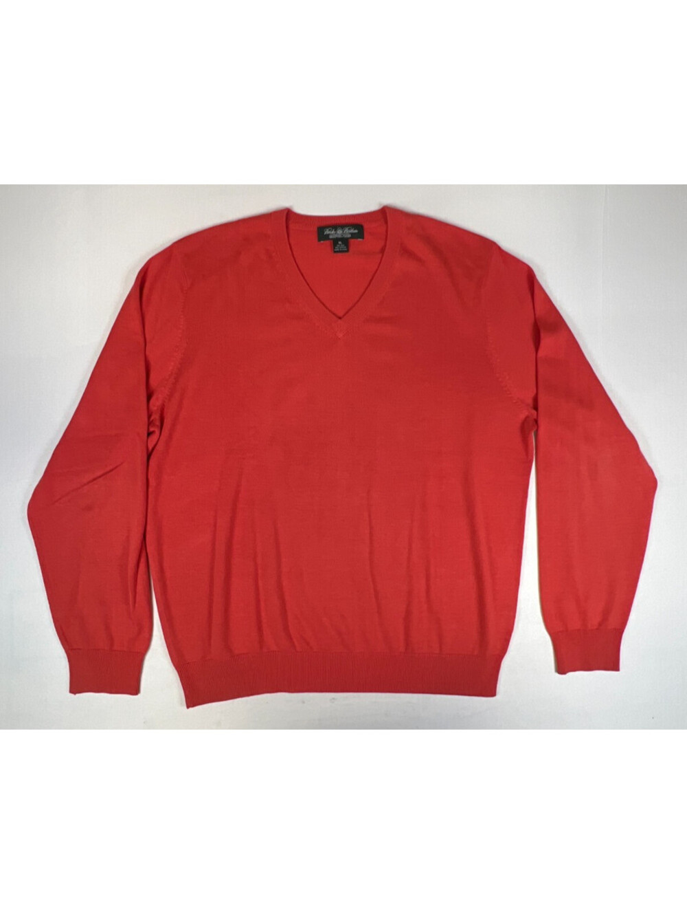 Brooks Brothers Country Club Men XL Orange Silk Blend V Neck Pullover Sweater
